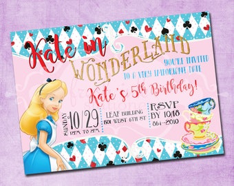 Alice in Wonderland or Onederland First Birthday Invitation