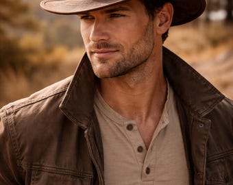 Full Grain Cowhide Leather Hat – Handmade Vintage Western Fedora for Travel