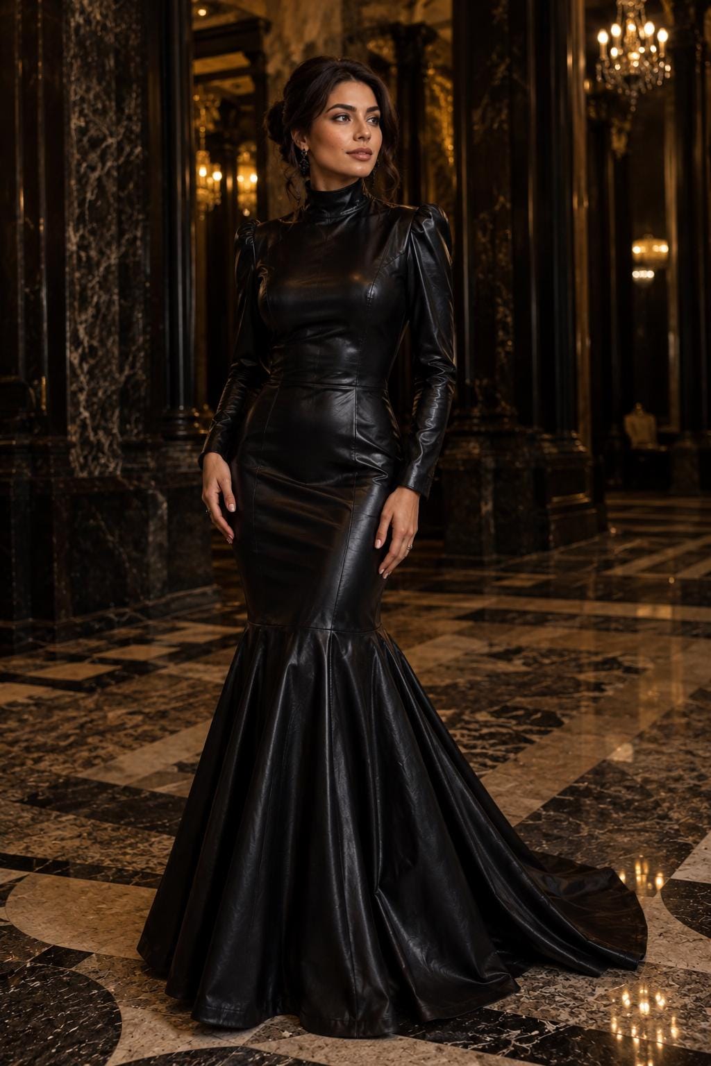 black metallic long dress Black Vinyl Maxi Dress, PVC Latex Style, Long Sleeve Gothic Party Wear