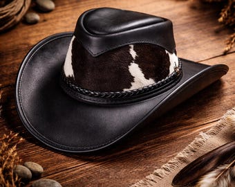 Handmade Cowhide Leather Cowboy Hat | Distressed Western Ranch Style