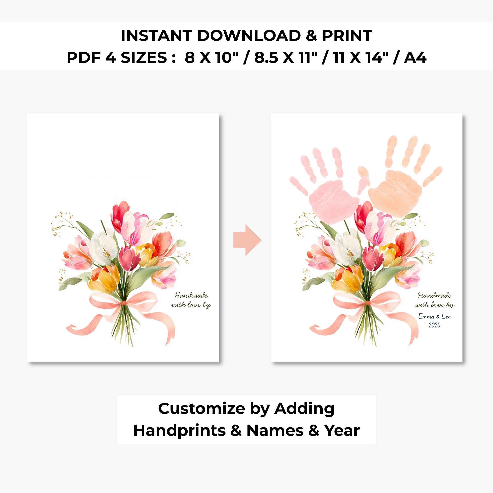 Mother's Day Handprint Flower Bouquet Art Craft Printable Easy Kids ...