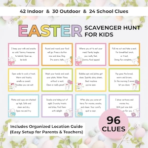 Easter Scavenger Hunt for Kids Printable Easter Egg Hunt Clues Indoor Outdoor Easter Treasure Hunt Game Easter Activities for Kids