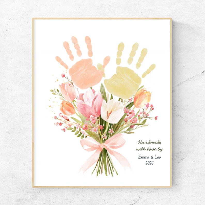 Mother's Day Handprint Flower Bouquet Art Craft Printable Easy Kids ...