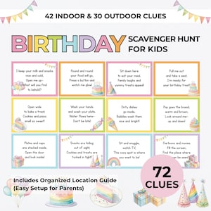 Birthday Scavenger Hunt for Kids, Birthday Games, Birthday Gift, Birthday Treasure Hunt, Printable Clues Indoor Outdoor