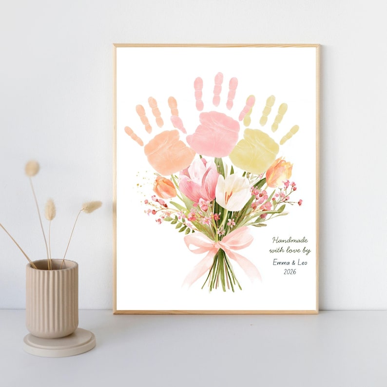 Mother's Day Handprint Flower Bouquet Art Craft Printable Easy Kids ...
