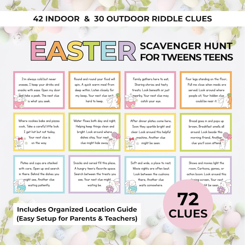 Easter Scavenger Hunt for Tweens Teens Printable Easter Egg Hunt Clues ...