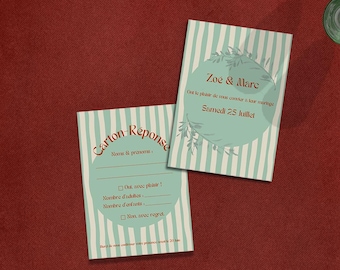 A6 + 5x7in Wedding Invitation Template + RSVP Card | Customizable CANVA | Colorful | Hand-Illustrated | Stripes