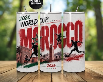 Morocco Soccer Tumbler 20oz: 2026 World Cup Morocco Football Fan Gift, Retro Moroccan Soccer Tumbler, World Cup Tumbler