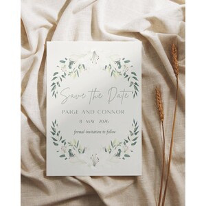 Editable Greenery and White Lilies Save the Date Digital Print Canva