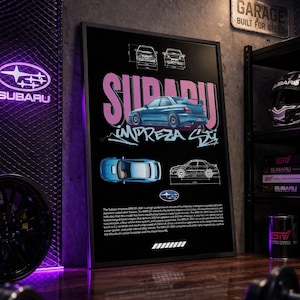 Subaru Impreza Wrx STI Poster Printable, JDM Rally Car Wall Art, STI Blueprint Print, Subaru Decor, Car Enthusiast Gift Digital Download