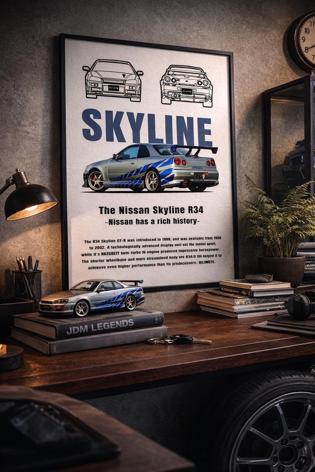 Car Bulprint Gt R R34 Nissan Skyline R34 Poster Printable, JDM Legend Wall Art, GT-R ...