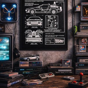 Delorean Time Machine Poster, Back to the Future Blueprint Wall Art ...