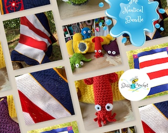 Nautical Crochet Pattern Bundle- Nautical Sampler Baby Blanket- Under the Sea Toy Bag