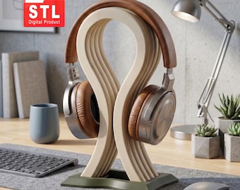 Soporte para auriculares STL, soporte para auriculares con archivo de impresión 3D, accesorio de escritorio para gamers, soporte moderno, descarga digital 3MF gratuita, decoración de oficina
