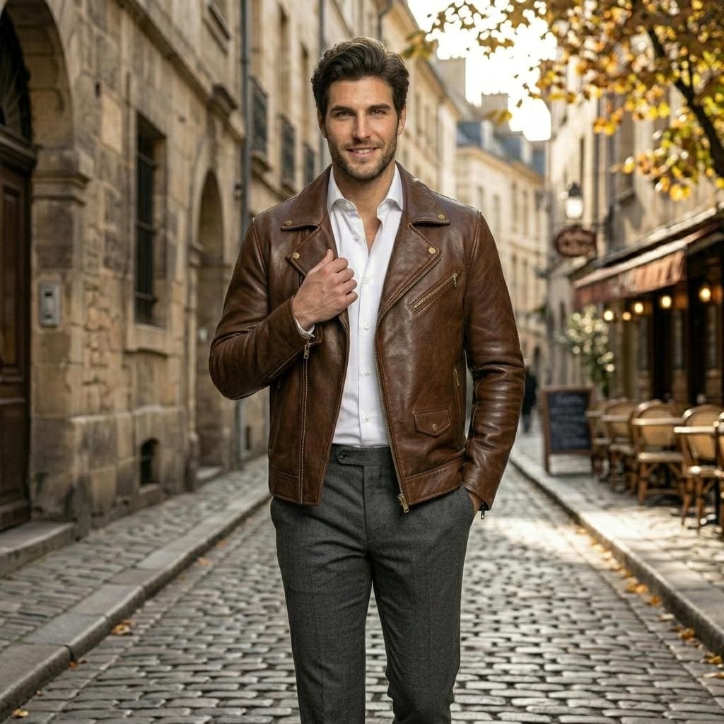 Double Zip Brown Leather Jacket - Etsy