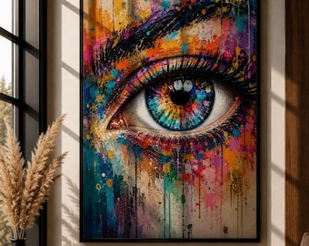 Colorful Eye Wall Art Canvas Print, Abstract Eye Painting, Modern Maximalist Decor, Vibrant Canvas Art, Contemporary Wall Decor