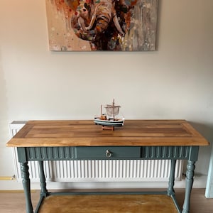 Upcycled Console Table – Restored Hallway Table – Two‑Tone Wood & Teal Furniture