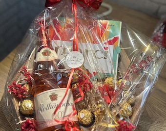 Caixa de presente personalizada – Rosé sem álcool e chocolate | Presente elegante para mulheres, aniversário, Dia das Mães, agradecimento