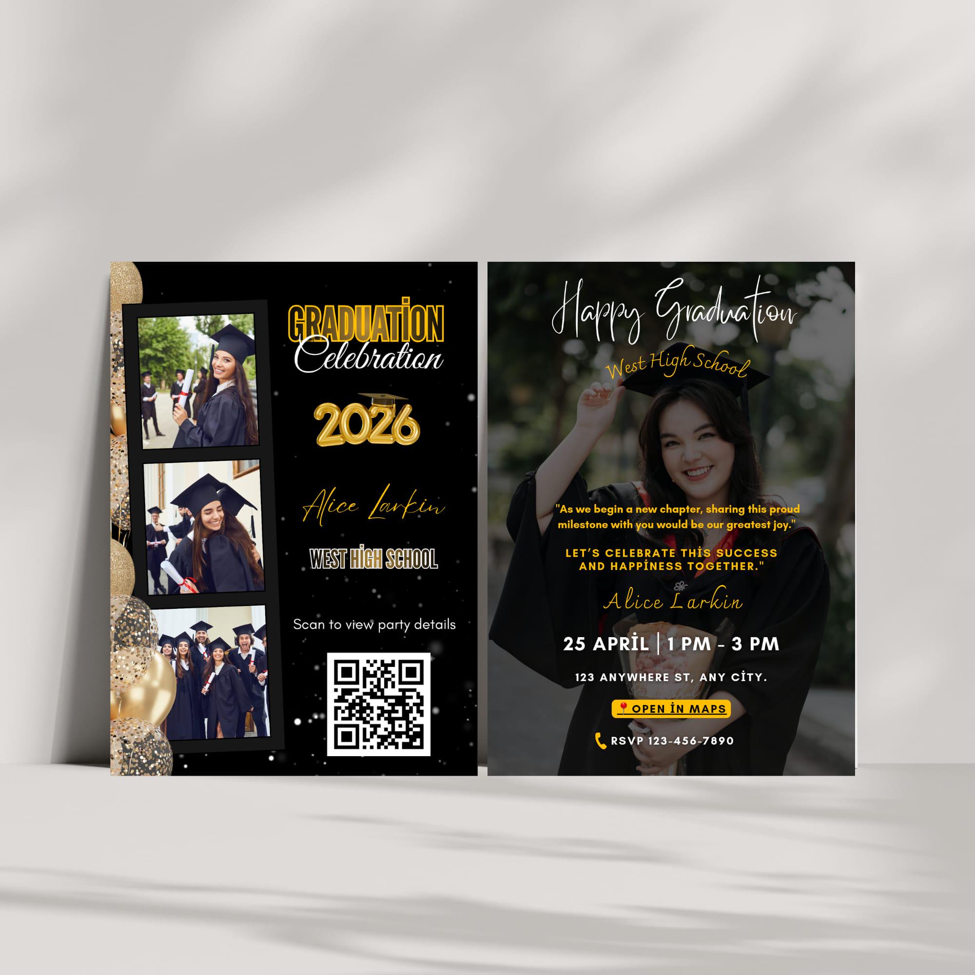 New Graduation Code. India Graduation QR Code Sign Template | Black Gold Canva Party Welcome ...