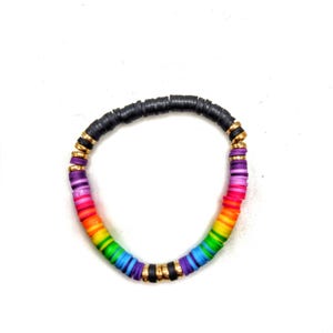 Midnight Painted Desert Festival Stacker - Rainbow Clay Heishi Bracelet - Bold Colorful Stacking Band