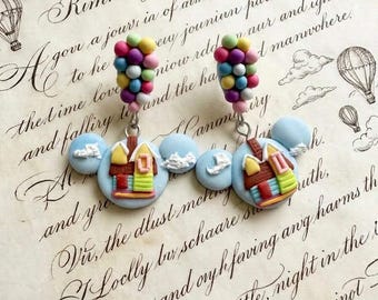 Up Balloon House Earrings – Handmade Polymer Clay Earrings, 3D House with Balloons, Magical Theme Park Inspired Jewelry
