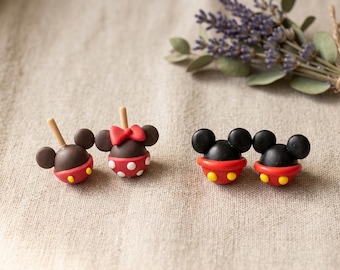 Minnie Mickey Cupcake Caramel Apple Earrings | Polymer Clay Disney Inspired Treat Jewelry | Cute Theme Park Accessories