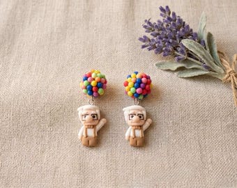 Carl and Ellie inspired Up Movie Earrings – Polymer Clay Couple Jewelry, Cute Romantic Gift, Lightweight Dangle Earrings