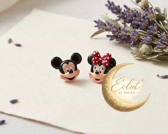 Polymer Clay Inspired Minnie and  Mickey Face Earrings  Jewelry