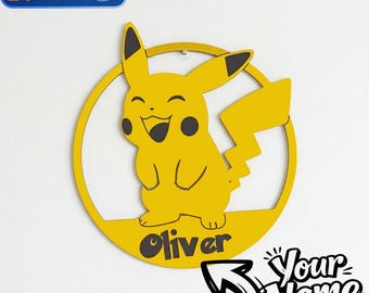 Personlig Pikachu Pokémon namnskylt, anpassad väggdekoration för barnrum, Pokémon-stil
