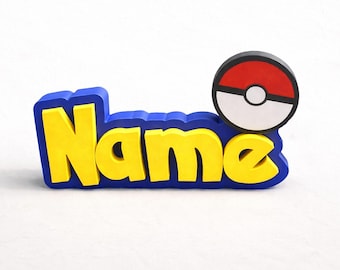 Personlig Pokémon-namnskylt | Pokémon-display | Anpassad namnskylt för gamerskrivbord | Barnrum