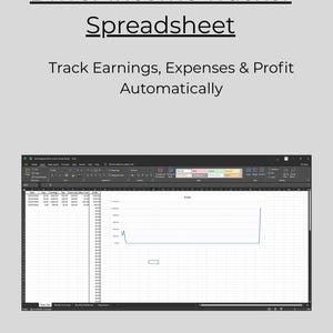 May include: A spreadsheet titled "Driver Income Tracker Spreadsheet" with the text "Track Earnings, Expenses & Profit Automatically." The spreadsheet displays data and a line graph labeled "Profit."