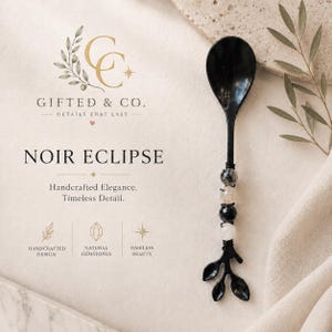Noir Eclipse | Spoon Set | Elegant Black Tea Spoon with Natural Rutilated Quartz Stones | Handmade Gift