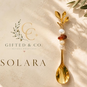Solara | Handmade Mother Of Pearl | Freshwater Pearl | Carnelian & Sakura Agate Spoon Set | Luxury Tea Spoon Set