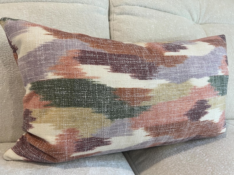 Ikat 12x20 Lumbar Pillow Cover, Handmade Boho Double Sided Throw Pillow ...