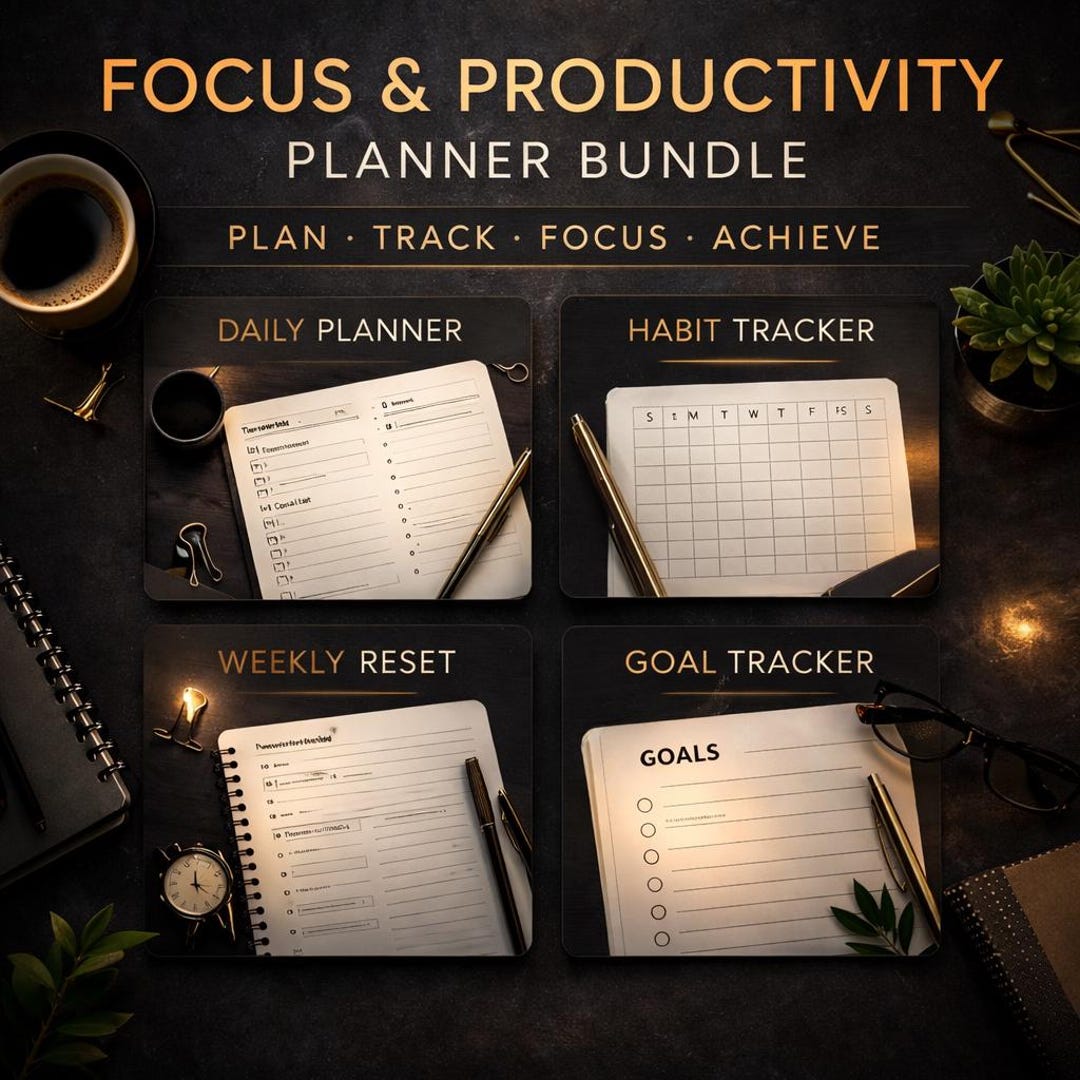 Focus & Productivity Planner Bundle | Daily Planner, Habit Tracker ...