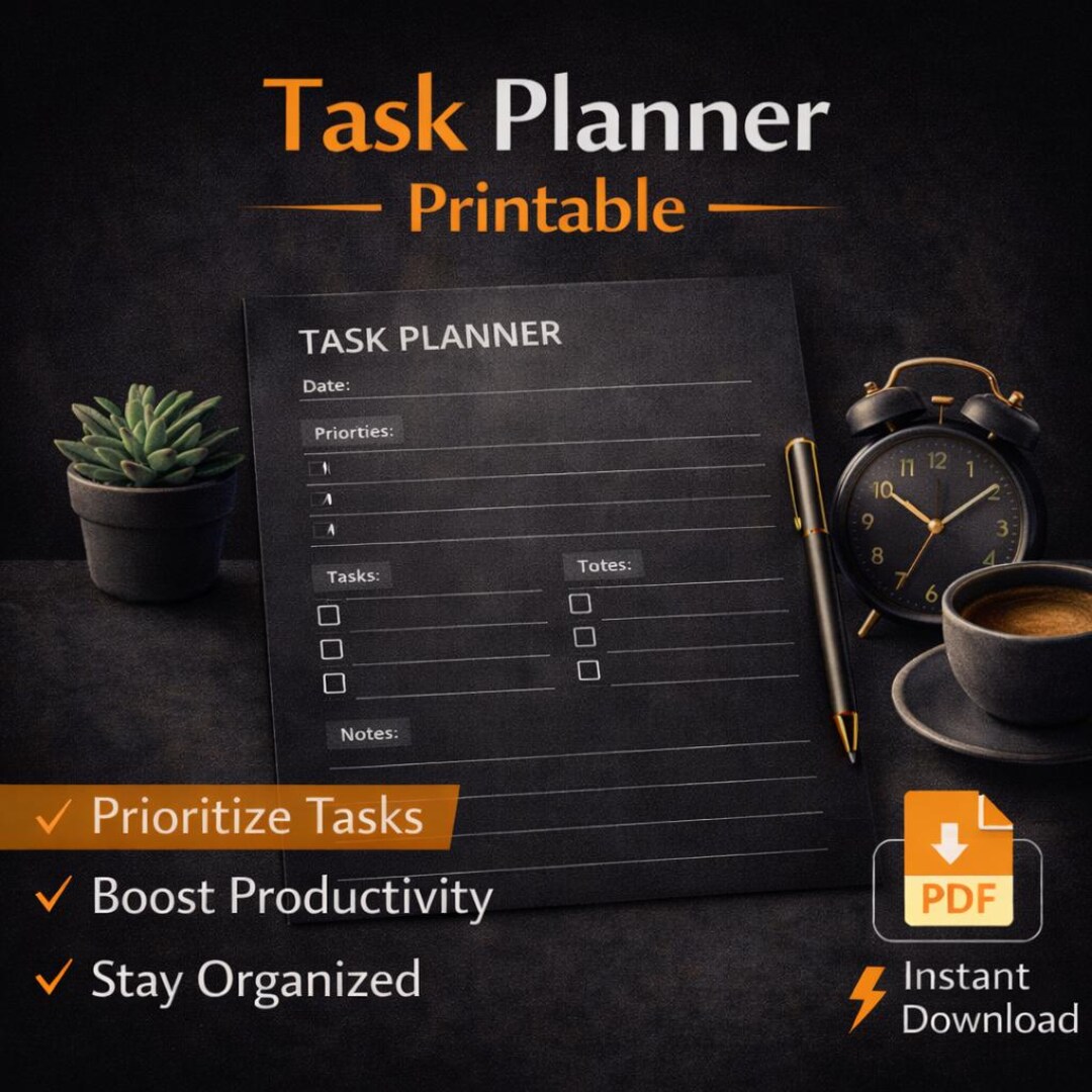 Task Planner Printable | Daily Task Planner PDF | Productivity Task ...