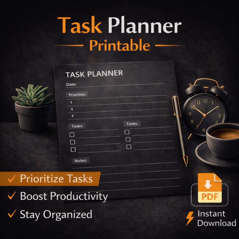 Task Sections Task Planner Printable | Daily Task Planner PDF | Productivity Task ...
