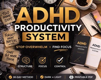 Sistema di produttività per ADHD stampabile | Agenda giornaliera per struttura e concentrazione | Metodo anti-stress | Supporto alle funzioni esecutive