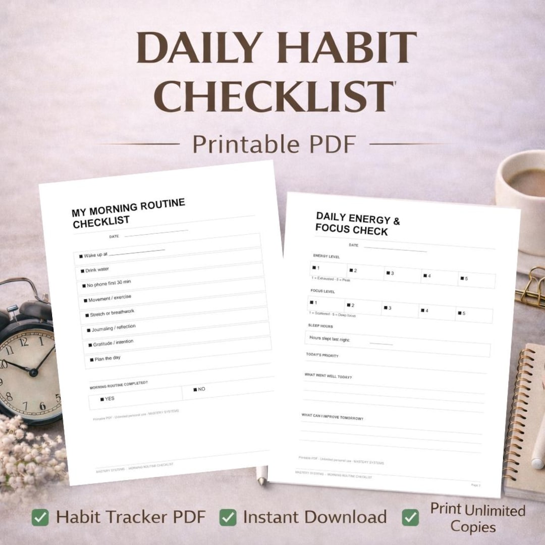Daily Habit Checklist Printable | Habit Tracker PDF | Productivity ...