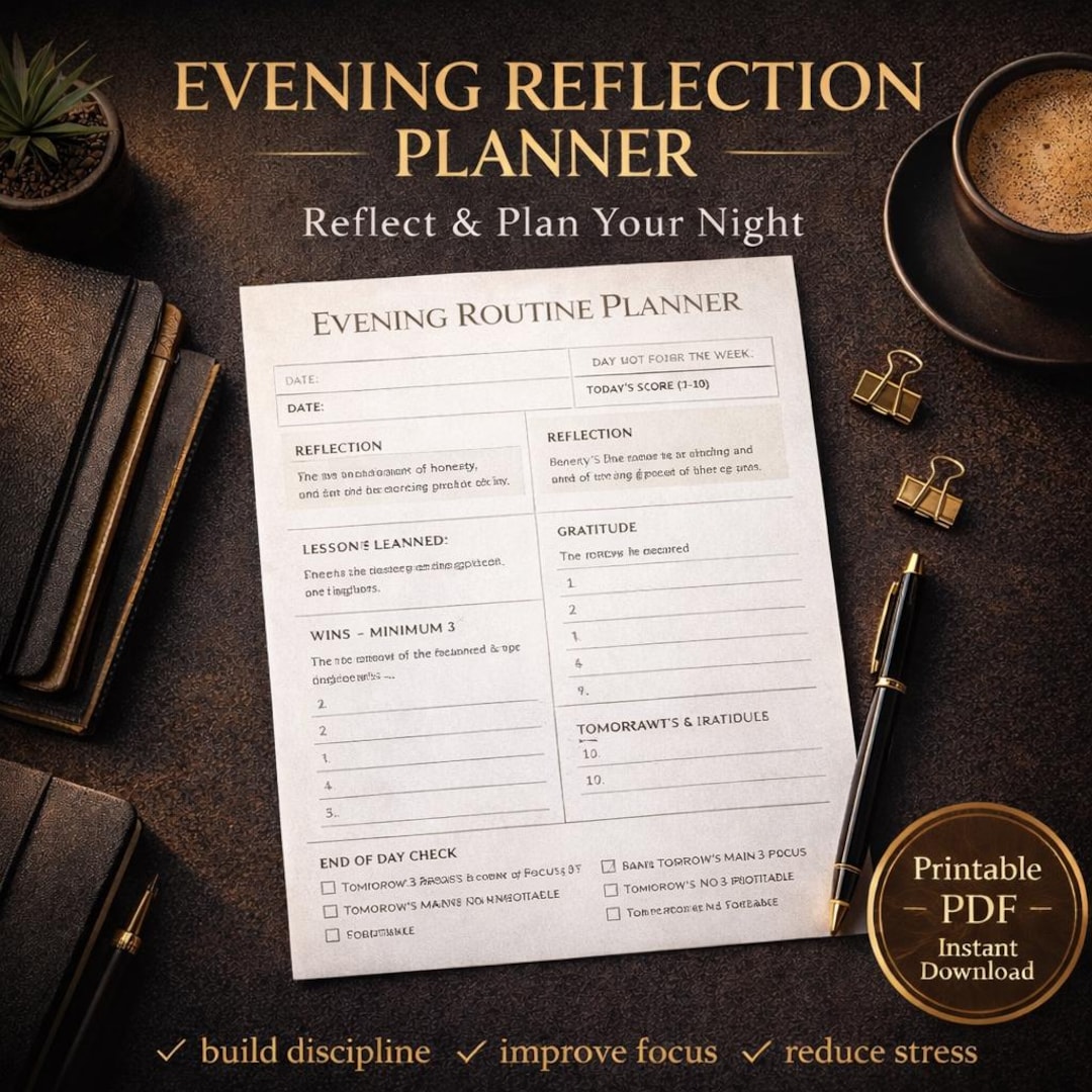 Evening Reflection Planner Printable| Night Routine Journal Page| Daily ...