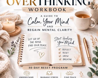 Diario per smettere di pensare troppo (stampabile) | Quaderno di esercizi per alleviare ansia e stress | Agenda di 30 giorni per la chiarezza mentale | Scoperta di sé | Salute mentale