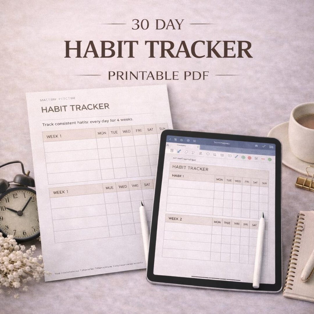 30 Day Habit Tracker Printable PDF, Daily Habit Tracker Planner, Habit ...