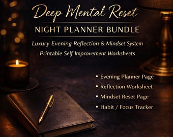 Pacchetto di pianificatori di routine notturne stampabili | Sistema di riflessione e ripristino serale | Pagine di monitoraggio delle abitudini mentali | Download digitale per il miglioramento personale
