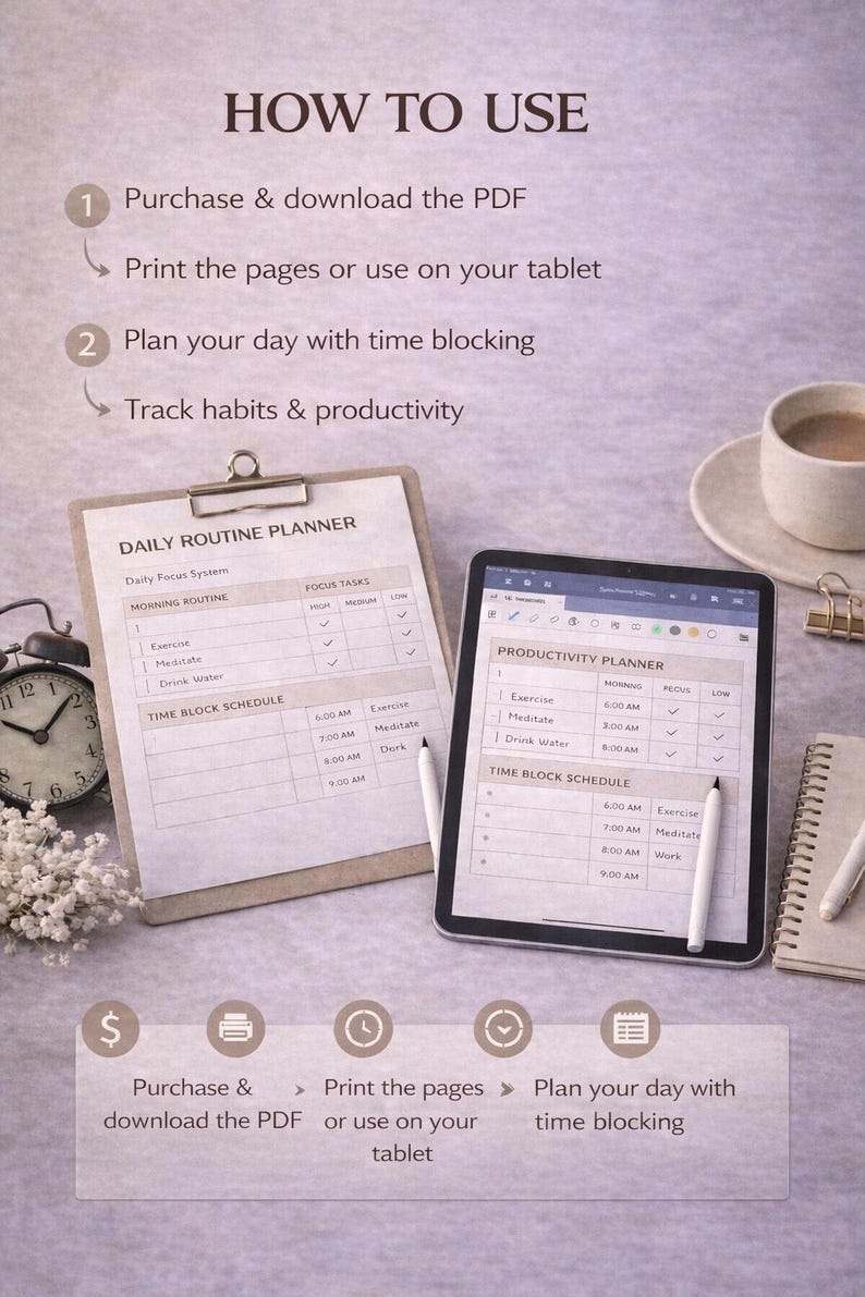 Morning Routine Tracker Printable PDF, 30 Day Habit Tracker Planner ...