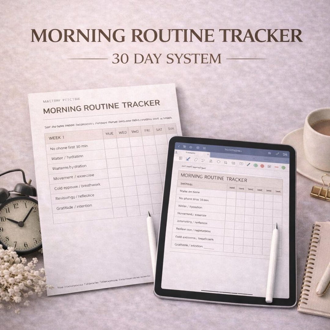 Morning Routine Tracker Printable PDF, 30 Day Habit Tracker Planner ...