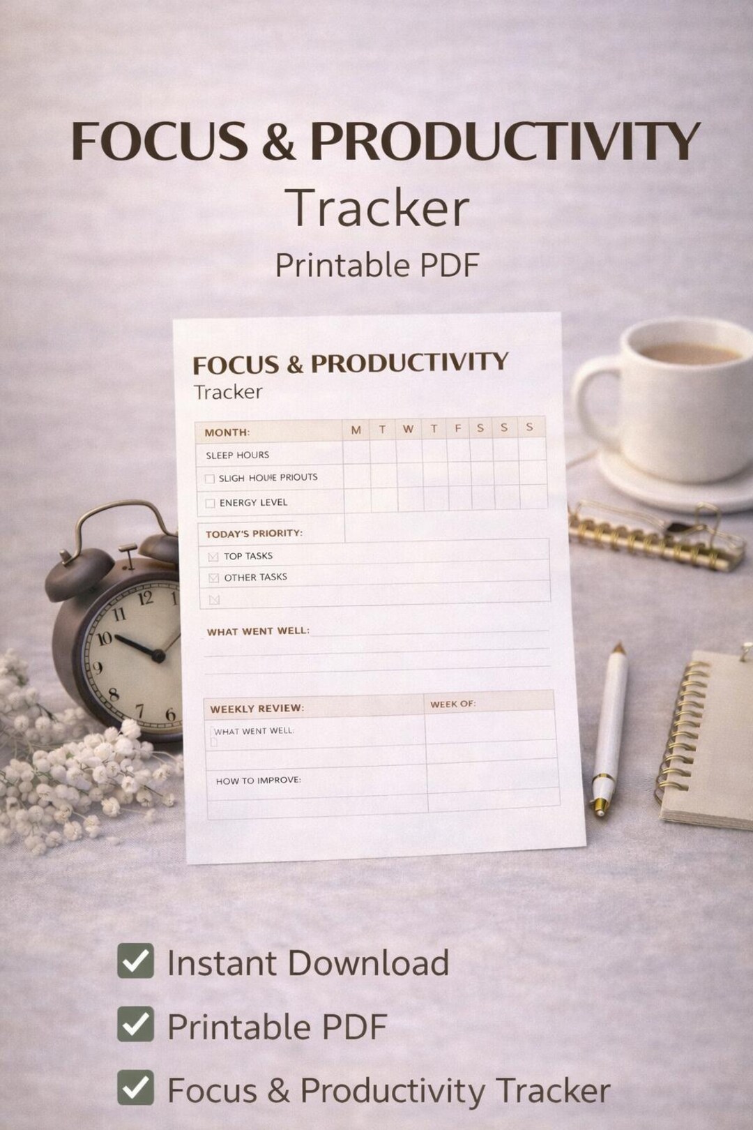 Focus Log, Daily Focus Planner Printable PDF, Productivity Planner ...