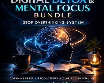 Pacchetto per resettare il pensiero eccessivo e disintossicarsi dalla dopamina – Sistema di chiarezza mentale | Diario stampabile per concentrazione e disciplina | Agenda per ansia e disintossicazione digitale