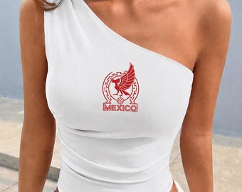 Mexico World Cup Inspired One Shoulder Crop Top | Red Mexico Graphic Tank | Soccer Fan Outfit | Custom Game Day Shirt