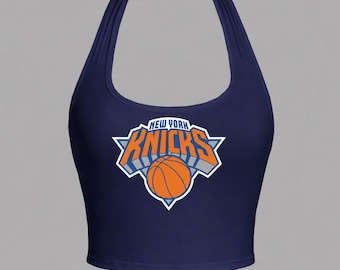 New York Kicks Basketball Inspired Halter Top, NYC Fan Crop Top, Orange Blue Game Day Shirt, Women’s Sports Halter, Basketball Fan Gift