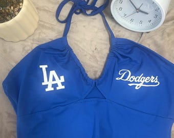 LA Dodgers Halter Crop Top | Blue Tie-Up Back, Game Day Outfit